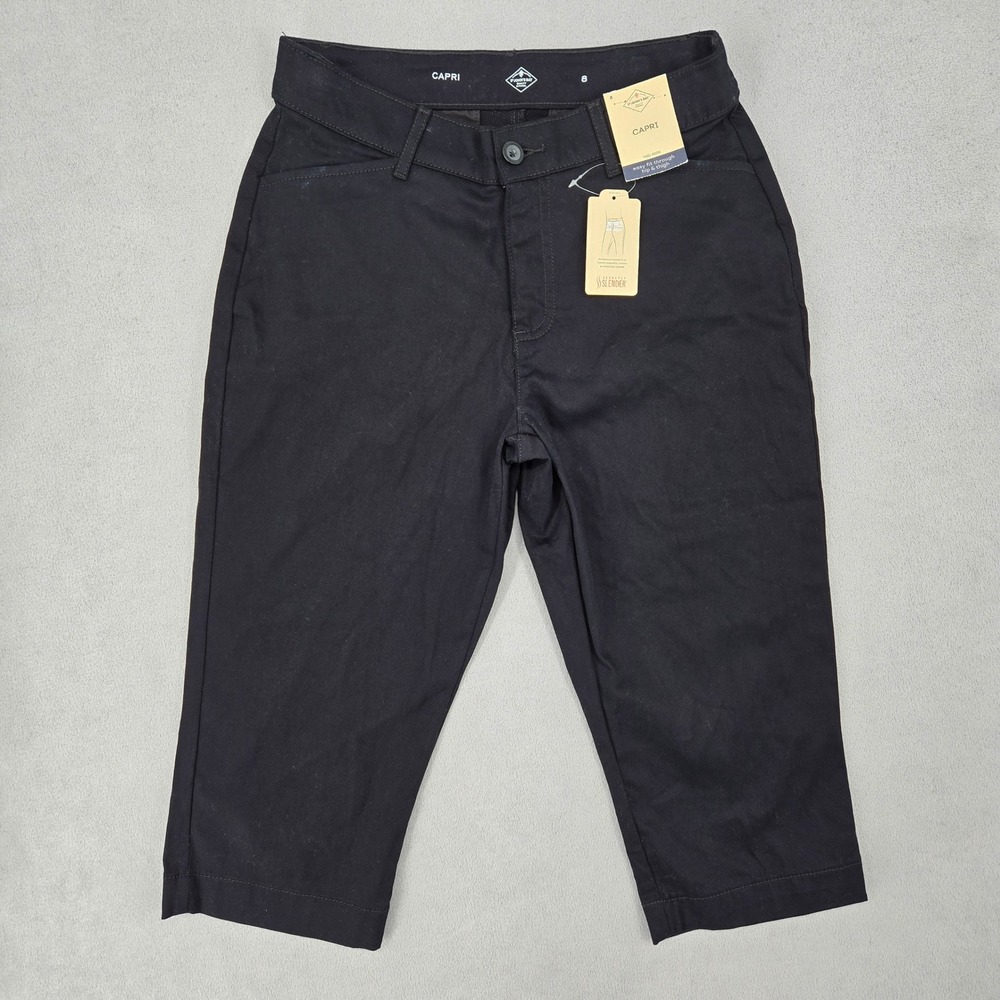 St. John's Bay NWT 8 Capri Pants Womens Black Secretly Slender Mid Rise Classic